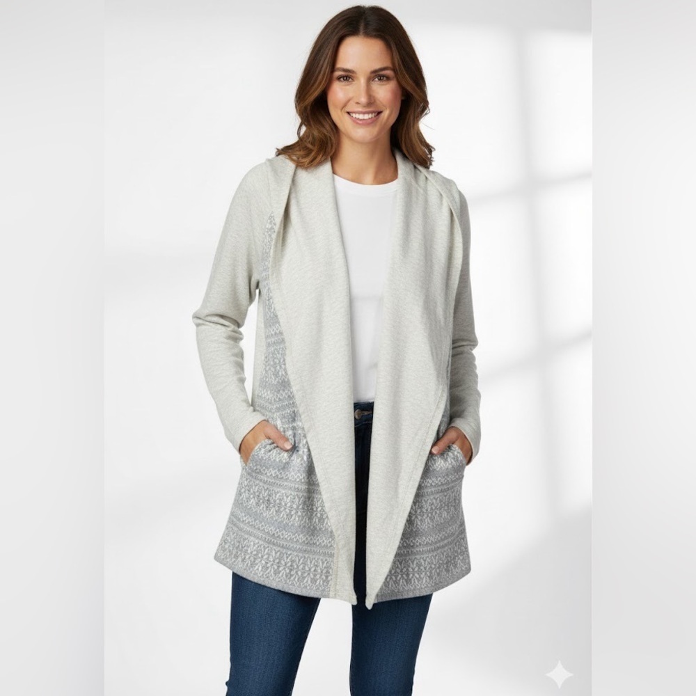 NWT L.L. Bean Fair Isle Open Front Hooded Cardigan - Women’s, XL Reg